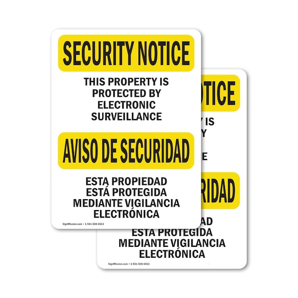 Signmission Electronic Surveillance Bilingual OSHA Security Notice Sign, Vinyl Decal, 10in W x 14in L, 2PK OS-2PACK-SN-D-1014-L-11532 - main